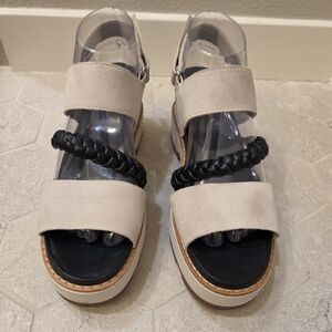 SOREL Cameron Flatform Sandal Women’s 8 Sea Salt Black Braid Leather NL5088-191